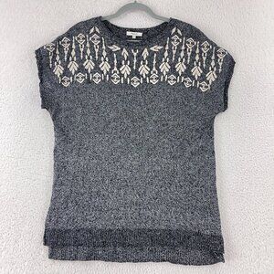Madewell Gray Embroidered Linen Short Sleeve Shirt Womens Knit Size Large